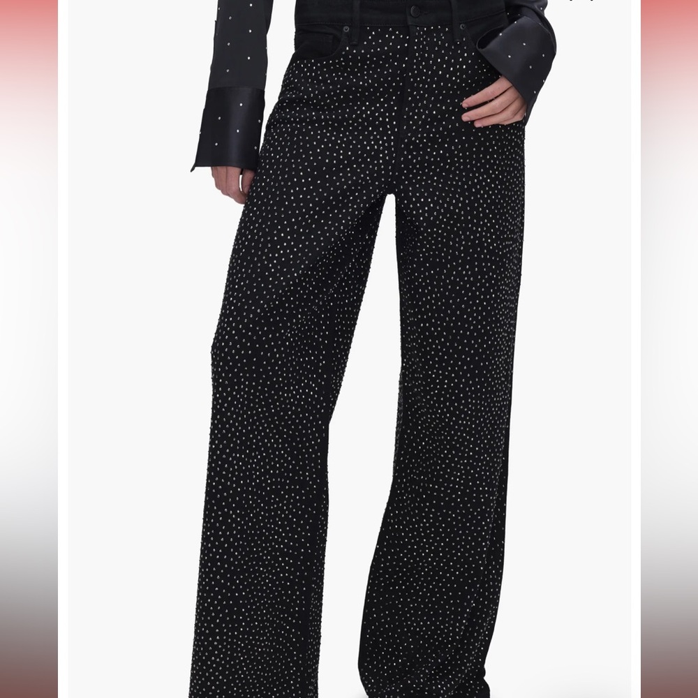 Good American Black Wide Leg Pants with White Dot Print